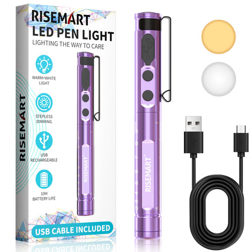 RISEMART Pen Light for Nurse, Rechargeable LED Medical PenLight, Warm/Cool White & Stepless Dimming, Portable Medical PenLight for Nurse, Doctor, First Aid, EMT, Nursing, Nursing Student (Purple)