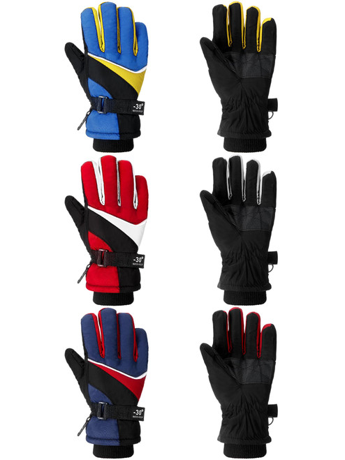 SATINIOR 3 Pairs Kids Waterproof Winter Gloves Warm Snow Ski Gloves Adjustable for Boy Girl Toddler Cold Weather(6-12 Years,Classic Color)