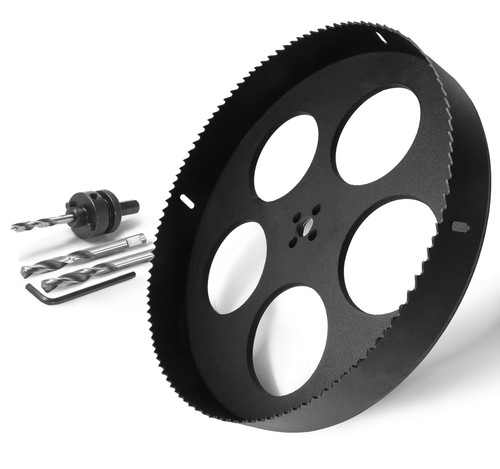 11 Inch Hole Saw with 1/2" Triangle Shank Quick Change Arbor, JTemgle Bi-Metal Hole Saw Heavy Duty Hole Cutting Tool for Cornhole Boards, Recessed Lights, Wood, Plastic, Drywall & Soft Metal