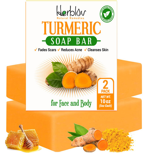 Turmeric Soap Bar for Face & Body – Natural Turmeric Skin Brightening Soap for Dark Spots, Intimate Areas, Underarms – Cleansing Face Wash Reduces Acne, Fades Scars & Cleanses Skin – 5oz Made in USA
