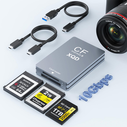 CFexpress Type B/XQD/SD Card Reader, Aluminum Dual-Slot USB 3.2 (Gen 2) 10Gbps CF Express Card Adapter with USBC to USBC-A/C Cable,CFexpress Type B Card Memory Reader for Windows/Mac/Android/Linux CFexpress Type B/XQD/SD Card Reader, Aluminum Dual-Slot USB 3.2 (Gen 2) 10Gbps CF Express Card Adapter with USBC to USBC-A/C Cable,CFexpress Type B Card Memory Reader for Windows/Mac/Android/Linux