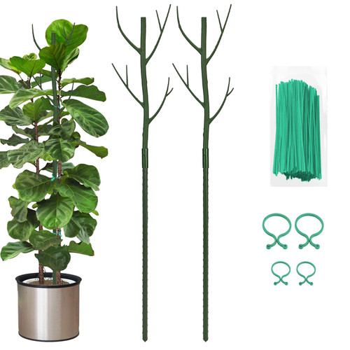 Vocray Plant Support Stakes for Indoor Plants,Trellis for House Potted Plants Flower,Monstera Support Sticks with Orchid Clips,Twist Ties(2 Pack Dark Green)