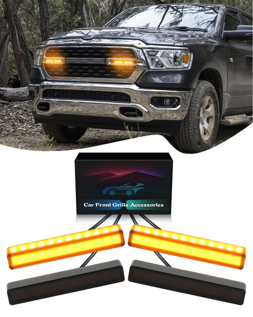 TBHOO Grill LED Light for 2025-2019 Dodge Ram 1500 2500 3500 Accessories Raptor Grille Lights Front Bumper Marker Light,4Pcs (Yellow)
