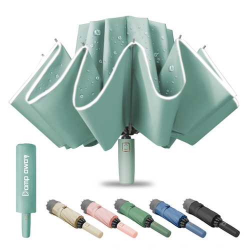 Damp away Windproof Travel Umbrella for Rain, Large Portable Reverse Folding Car Umbrella, Inverted Design, Compact Auto Open Close with Durable Waterproof Canopy, Fits Backpack/Women Men, 45.6 Inch