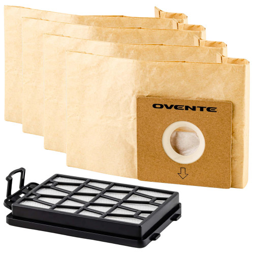 OVENTE Replacement Dust Bags + 1 Filter for ST1600B, Disposable Cleaning Bag (Pack of 4) Compatible with Zing Canister Vacuum Series, Perfect Bundle Set for Efficient Cleanup, ACPST16041