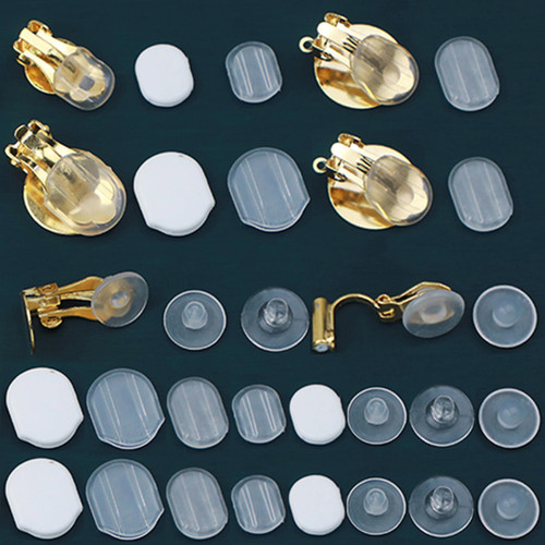 80 Pieces 8 Size Earring Pads TPE Material (Better Than Silicone) Comfort Earring Cushions for Clips on Earrings, Clear, White (Clear White)