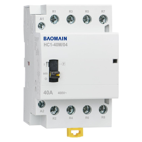 Baomain 110V AC 4-Pole Contactor, 40A 4NC Normally Closed, DIN Rail Mount - Manual & Automatic Switchable for HVAC, Motor, Pump, Lighting HC1-40M/04-110VAC