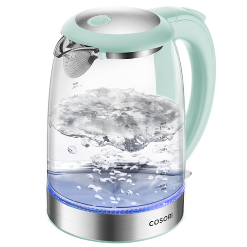 Cosori Electric Kettle, No Plastic Filter & Spout, Tea Kettle & Hot Water Boiler For Coffee & Tea, Water Heater & Teapot, Automatic Shut Off, Borosilicate glass, Green, 1.7L/1500W
