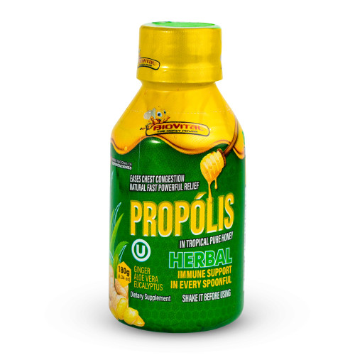 Biovital Natural Propolis Cough Syrup for Adults, Immune Support Booster with Bee Honey Extract, Herbal Throat Soothing, Natural Ingredients and Plant Extracts