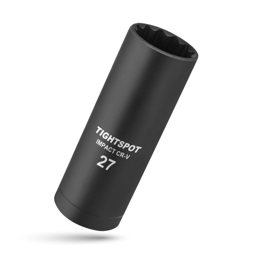 TIGHTSPOT 1/2 Inch Drive - 27 mm Deep Impact Socket with Anti-Rounding 12 Point Design, Heat-Treated CRV Steel, Metric