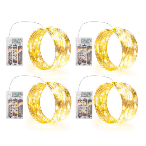 SINAMER Fairy Lights Battery Operated (Included), 8 Modes & Auto timer, 4 Packs 5m 50Led Mini Twinkle Silver Wire Firefly Starry lights,Waterproof Battery Operated Lights for Wedding,Party(Warm White)