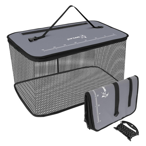 SANLIKE Floating Fishing Basket Collapsible Fishing Net Cage, Rubber Coated Net 40L Fish Basket for Live Caught Fish Minnows Bait Bucket Minnow Trap, Grey