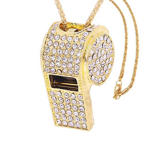 UGpine Shining Crystal Rhinestone Bling Whistle with Keychain for Referees, Coaches, Teachers, Police, Training (Gold)