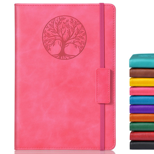 Biuwory Lined Journal Notebook for Women Men,256 Pages A5 Hardcover Leather Journals for Writing,Travel,Business,Work & School,College Ruled Notebooks for Note Taking,Diary Notepad 5.7"×8.3"(pink)