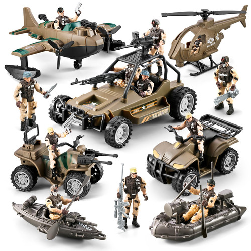 78-in-1 Army Men Toys Sets with Realistic Military Truck/Helicopter/Kayak Boat/Motorcycle/Army Men Action Figures/Weapon Gears, Army Toys Gift for Boys Kids 4-7 6-8 8-14 Fun Birthday Party Favors-1769025793