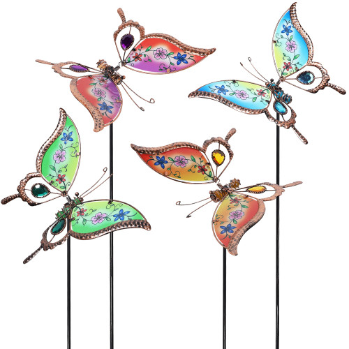 Juegoal Set of 4 Butterfly Garden Stake Decor, 32" Metal Colorful Butterflies Stakes, Yard Art Ornaments for Mom, Mothers Day Ideal Gifts, Outdoor Lawn Porch Pathway Patio Plant Pot Flower Bed