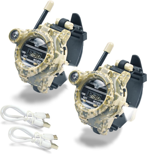 Walkie Talkie for Kids,Rechargeable Spy Walkie Talkies Watch Army Toys Gifts for Children,Two-Way Radio Walky Talky Watches with Flashlight Children Outdoor Game Interphone Toy Game(2 Pack)