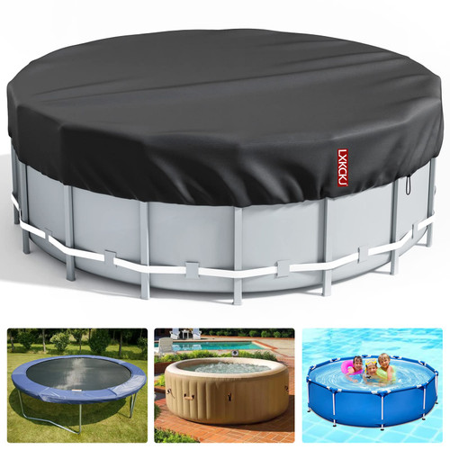 LXKCKJ 16 Ft Round Pool Cover, Solar Covers for Above Ground Pools, Inground Pool Cover Protector with Drawstring Design Increase Stability, Hot Tub Cover Ideal for Waterproof and Dustproof (Black)
