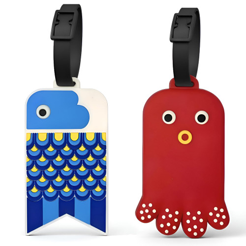 ANINIUCN Japanese Koinobori and Octopus Luggage Tags – 2-Pack Silicone ID Bag Tags for Travel Accessories – Perfect for Teens & Adults