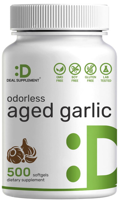 DEAL SUPPLEMENT Odorless Aged Garlic Pills, 6,000mg Per Serving, 500 Softgels – 24:1 Garlic Oil Extract – Fresh Allium Sativum Bulb Source – Heart & Immune Antioxidant Supplements – Non-GMO