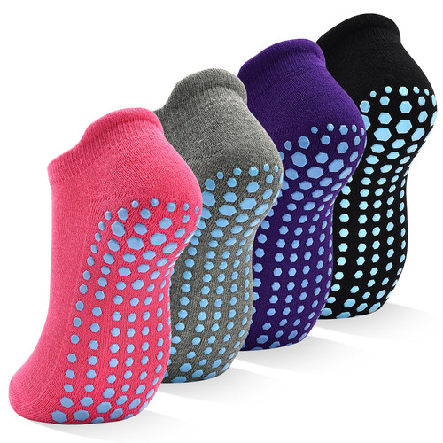SkiBeaut Grips Non Slip Socks for Women, 4 Pairs Yoga Pilates Anti Skid Woman Hospital Dance Home Gripper Socks, US Size 8-10