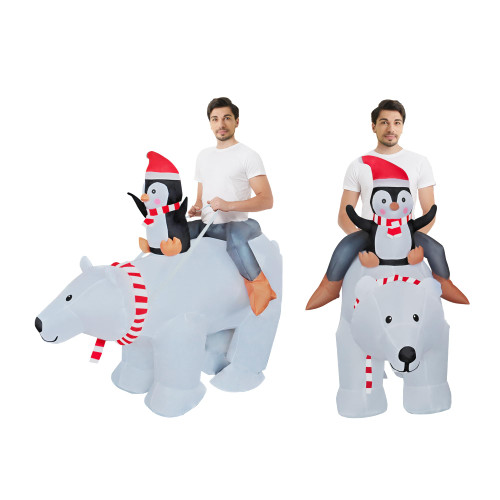 DeHasion Christmas Inflatable Penguin Riding Polar Bear Costume Adult Inflatable Riding Costume Christmas Blow Up Suit for Christmas Party/Parade