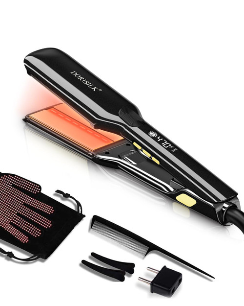 DORISILK 500 Degree Vibrating Ceramic Hair Straightener, 2 in 1 Hair Straightener and Curler, Plasma Flat Iron Get Frizz-Free Hair (500FWV)