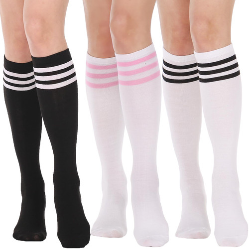 DRESHOW 3 Pairs Cotton Knee High Socks for Women Solid Knit Knee Long Stocking Leg Warmer All Season Gift