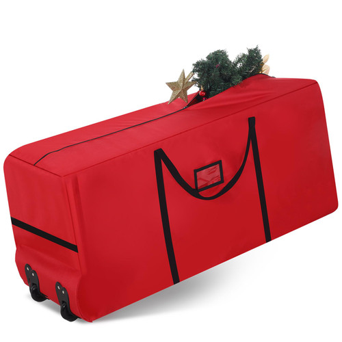 Wesnoy 7.5 Ft Heavy Duty Christmas Tree Storage Bag 900d Oxford Fabric with Wheels and Reinforced Handles, Durable Xmas Storage Box for Disassembled Holiday Tree (7.5 ft,Red)
