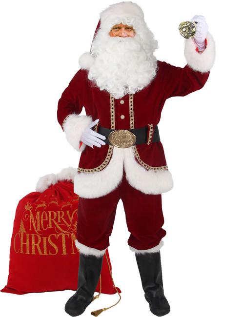 Wabolay Santa Claus Costume for Men Santa Suit Adults 11pcs Mens Deluxe Professional Christmas Clause Outfit Xmas Suits Set M