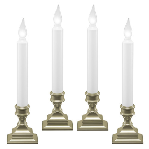 612 Vermont LED Battery Operated Window Candles with Timer, Bright Hot Spot, VT-1506P-4 (Pack of 4, Pewter)