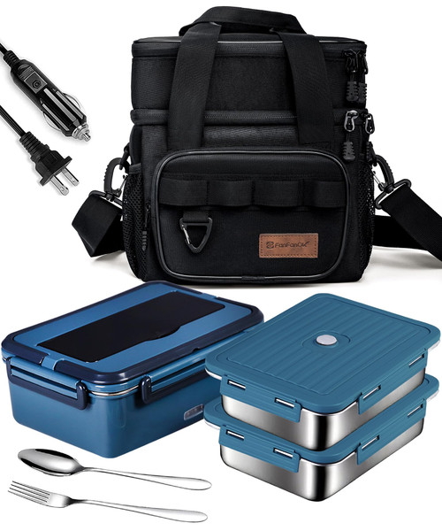 FanFanOK Electric Lunch Box Food Heater 80W Portable Food Warmer with 1.8L Stainless Steel Container for Car Truck Home Work Adults,12V 24V 110V Loncheras Electricas para Calentar Almuerzo