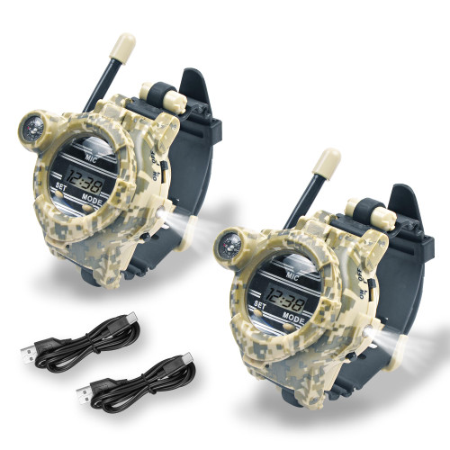 cxjoigxi Walkie Talkies for Kids Rechargeable, Spy Watch Army Toys, 7 in 1 Walkie Talkie Watches with Flashlight, Two-Way Radios Long Range Interphone Toy Gifts for Boys Girls fit Outdoor Game Camping