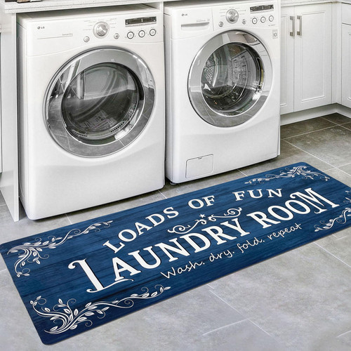 Lansny Laundry Room Rug Runner 20"x48" Non Slip Waterproof Laundry Mats for Laundry Room Decor Washable Floor Farmhouse Laundry Rug for Mudroom, Washroom, Bathroom, Navy Blue