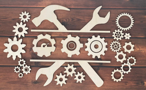 ARMLAZER. Set of Wooden Gears 22pcs. Steampunk Wall Decor. Unfinished Crafts and Decorations. Steampunk Style Design. DIY Gear Coloring Engineering Design. Handicraft.