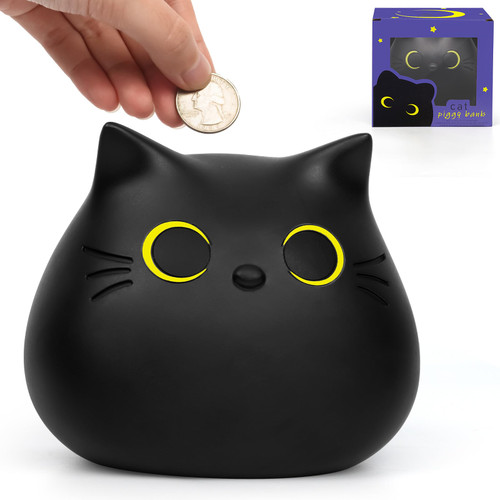 JIZWPOOM Cat Piggy Bank for Kids,Money Box,Unbreakable Piggy Bank Girls Black Cat Bank Money Bank for Kids Christmas 5.5 X 5 inches