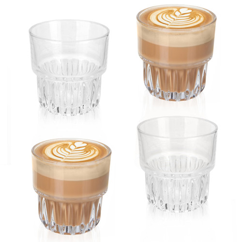 Ilyapa Cortado Glasses 4.5 oz Double Shot Glasses - Set of 4 Gibraltar Rock Glass Espresso Cups, Coffee Barista, 4.5 Ounce Espresso Shot Glass