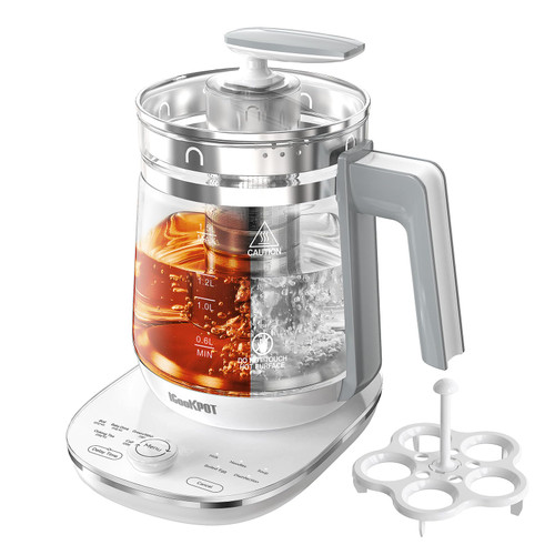 ICOOKPOT Hot Electric Kettle with Tea Infuser and Temperature Control, 1.5L Stainless Steel Tea Maker & 1200W Rapid Boiling, Programmable Control for Coffee and More, White