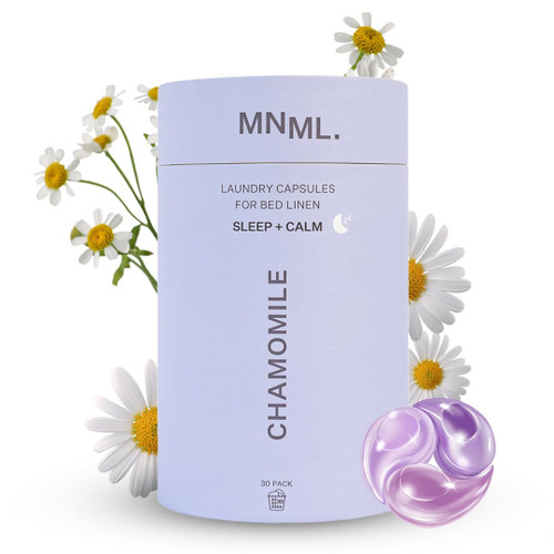 MNML Chamomile Laundry Pods designed for Sleep & Calm, Eco-Friendly Natural Laundry Detergent Pods for Sensitive Skin. No Waste, No Plastic, Natural Bio-Enzymes, Luxury Fragrance, 30ct Capsules