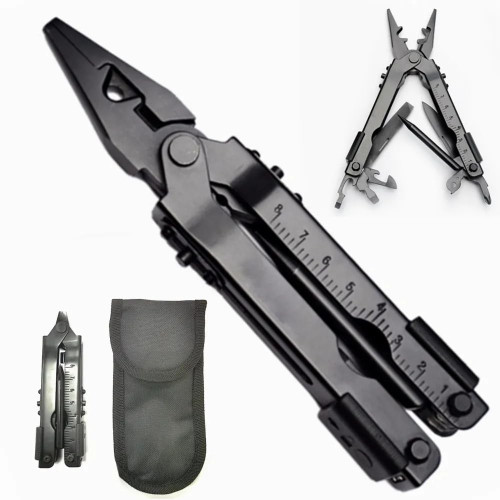 13 in 1 Portable Multifunction Tool Pliers Screwdrivers ire Stripper Folding Plier Pocket Cutter EDC Combination Tools for Outdoor Camping Fishing (Matte Black)