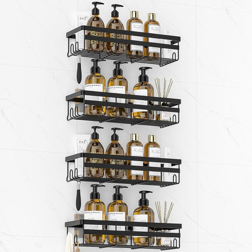 WOWBOX Shower Caddies 4 Pack - Adhesive Hanging Shower Shelf - Bathroom Organizers and Storage, No Drilling Stainless Shower Shelves for Home Decor, Bathroom Accessories