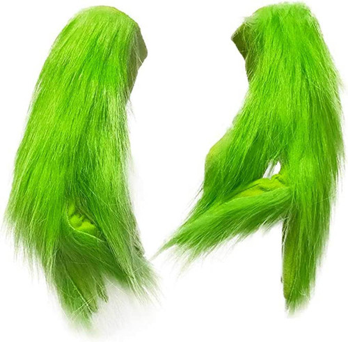 Zhzrche Christmas Green Monster Gloves Santa Furry Hands Gloves for Costume Mask Accessories