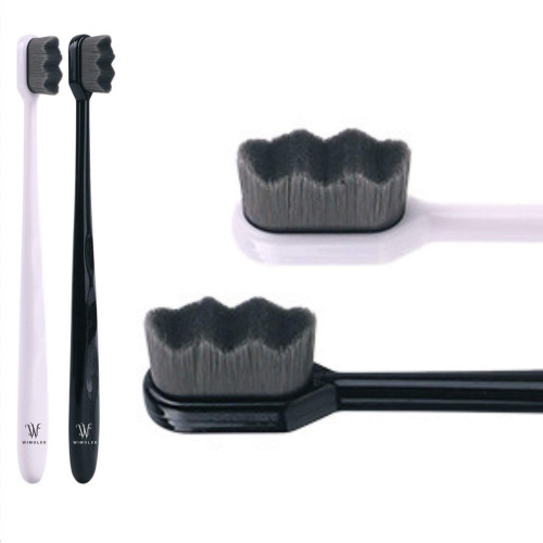 Wimolek Extra Soft Toothbrush for Sensitive Gums and Teeth. Micro Nano Toothbrushes with 20,000 Ultra Soft Bamboo Charcoal Bristles. Excellent Cleaning Effect (2 Pack) (Black Wave Bristle)