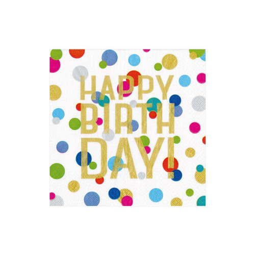 Caspari Happy Birthday Confetti Paper Cocktail Napkins - 80 Count