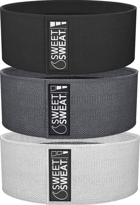 Sweet Sweat Hip Bands with 3 Levels of Resistance | Non-Slip Fabric Booty Bands for Squats & Lunges | Includes Free Mesh Carrying Bag