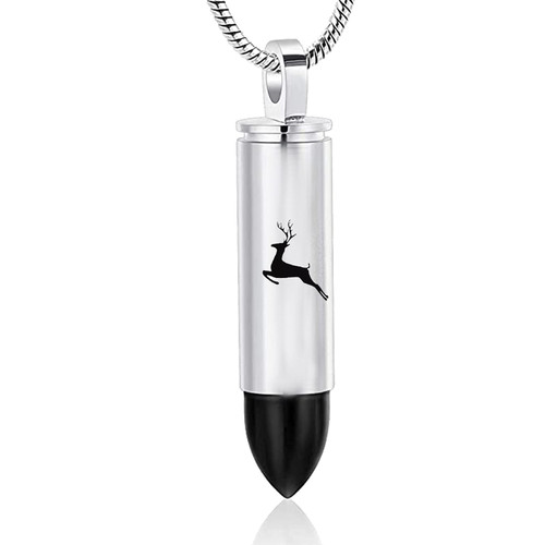 Yinplsmemory Cremation Jewelry Deer Bullet Pendant Urn Necklace for Ashes Keepsake Memorial Jewelry for Ashes for Men (Silver with black)