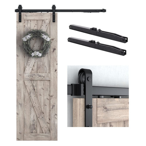 SMARTSTANDARD 5 FT Sliding Barn Door Soft Close Hardware Kit - 5 ft-10 ft, Smoothly and Quietly-Single Door-Invisible Design-Includes Step-by-Step Manual-Fit 30" Door Panel (J Shape)
