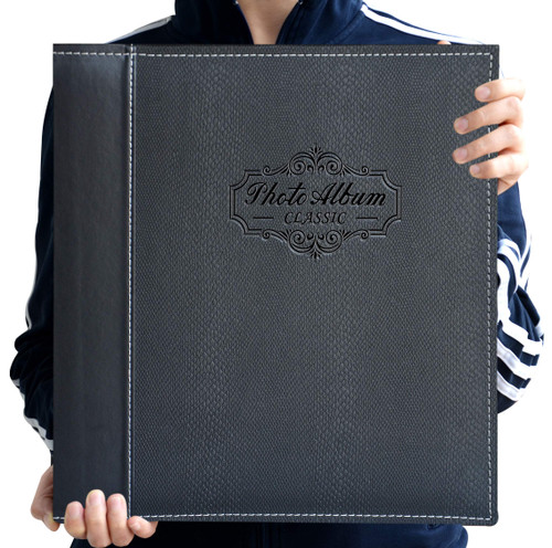 Zoview Art Photo Album Can Hold 3X5, 4X6, 5X7, 6X8, 8X10 Photos, Leather Cover, Magnetic Self-Stick Page, Hand Made DIY Albums (Black, Large)