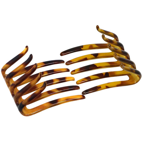 Parcelona French Crab Interlocking Savana Light Shell Medium 2 1/4" Celluloid No Slip Ponytail Updo Clips Flexible Sturdy Hold Hair Clips Side Comb for Women and Girls, Made in France Brown
