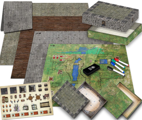 Melee Mats DND Map Starter Set - 22” x 26" Double Sided, Wet & Dry Erase Battle Terrain Grid for Dungeons and Dragons - Tabletop Board Gaming Kit with Accessories